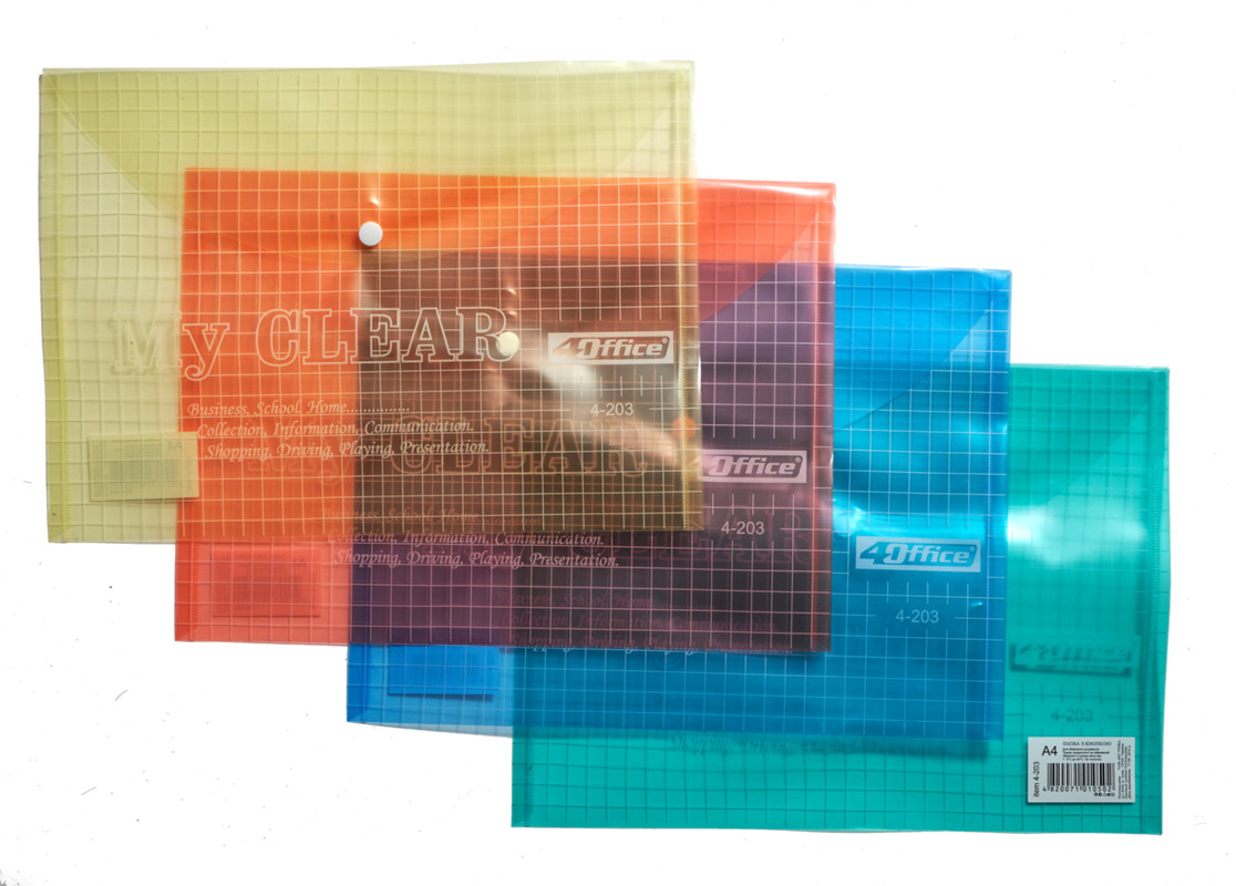 Папка з кнопкою 4OFFICE (4-203), поліпропілен, 120мкм, A4, 150 аркушів, прозора